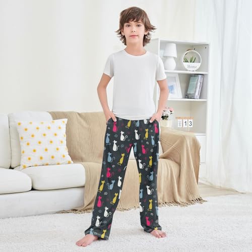 Colorful Kitten Cat Print Boys Long Pants Soft Trousers Elastic Waist Kids Lounge Bottoms with Pockets S-XL 5