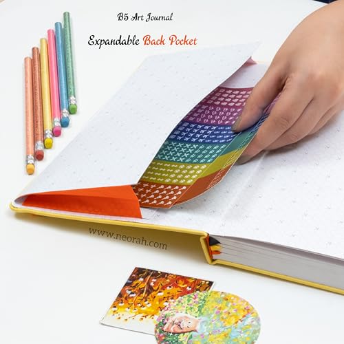 Image of NEORAH - B5 - ART JOURNAL | 200Gsm Dotgrid Notebook |160 Pages(25.0 x 17.5 cm) | Lay Flat |HardCover Bullet - Journal |3 Bookmarks |Elastic Closure| Inner BackPocket | Ideal-Bujo,Drawing (YELLOW)
