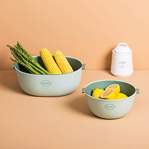 Kitchen Strainer Colander Bowl Sets 2, 2-in-1 Multifunction Washing Bowl and Strainer, Double Layered Detachable Drain Basin and Basket, Colanders Strainers for Fruits Vegetables Cleaning Washing,Blue