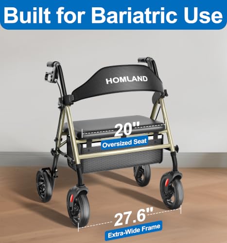 Image of HOMLAND Bariatric Walkers for Seniors with Seat, 500lb Heavy-Duty Rollator