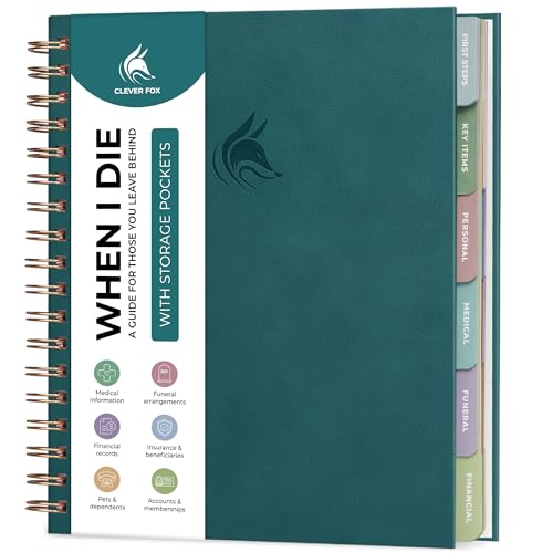 Clever Fox When I Die Planner With Pockets for Documents &ndash; End-of-Life Organizer Binder for Important Personal Info & Final Wishes (Dark Teal)