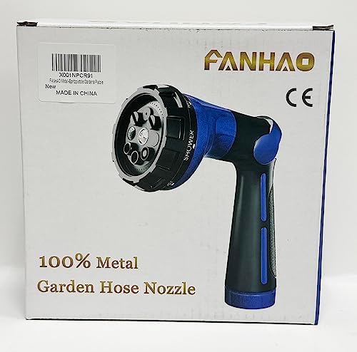 FANHAO Hose Pipe Spray Gun 100% Heavy Duty Metal Hose Spray Gun with 8 Spray Patterns, High Pressure Garden Hose Nozzle with Thumb Control for Watering Plants & Lawns, Washing Cars & Pets, Blue