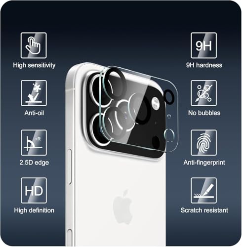 Image of CLITZ 2 Pack Camera Lens Protector for iPhone 17 Pro Max (6.9 inch), 9H Tempered Glass Camera Lens Cover, Scratch Resistant, Anti-Fingerprint, HD Clear, Bubble Free Easy Installation, Case Friendly Full Coverage Protection