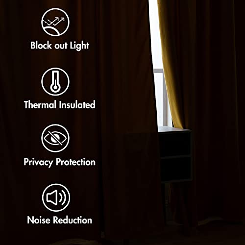 Image of MIULEE Velvet Blackout Curtains 52x63 inches 2 Panels Mustard Yellow | Luxury, Bedroom Living Room, Thermal Insulated, Fall Decor, Super Soft Window Drapes Rod Pocket & Back Tab