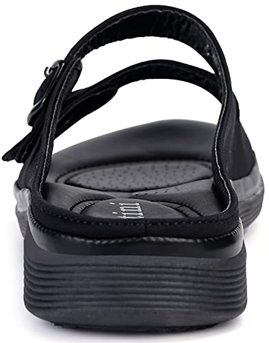 Intini Women's Sandals Flat Comfortable Slippers Strappy Sandals Tpr Rubber Non-Slip Sole Outdoor Shoes For Black Sandals Women 42 Eu #TOP2