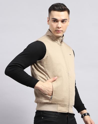 Image of Monte Carlo Men's Cotton Standard Length Printed Mock Neck Sleeveless Jacket (223061706)