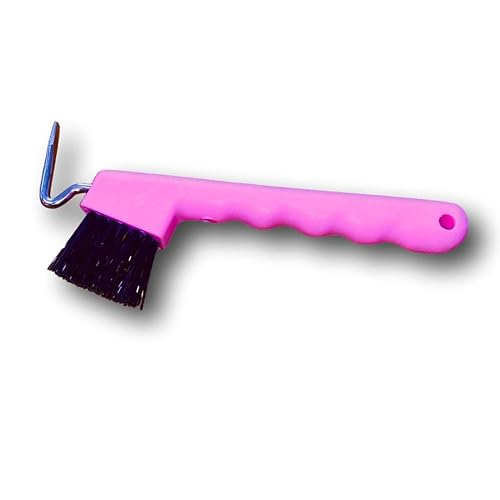Rascador de pezuñas para caballos, burros, cabras, pezuñas con cepillo extra estable y mango ergonómico