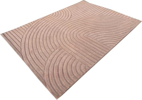 Image of Hand Tufted Modern Design Exported Collection High Low Pattern Wool Carpet for Living Room, Bedroom & Hall (Peach, 12 x 18 Feet)