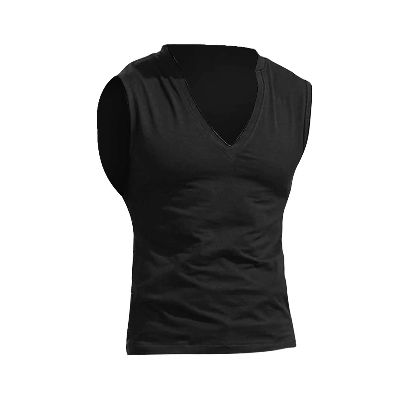 Gilet sans Manche Homme Coton- Tee Shirt Col V Couleur Unie Sexy Décontracté Débardeur Comfortable Doux Respirante Chic Slim Simple Respirante Passe-Partout Top Tous Les Jours Léger Streetwear