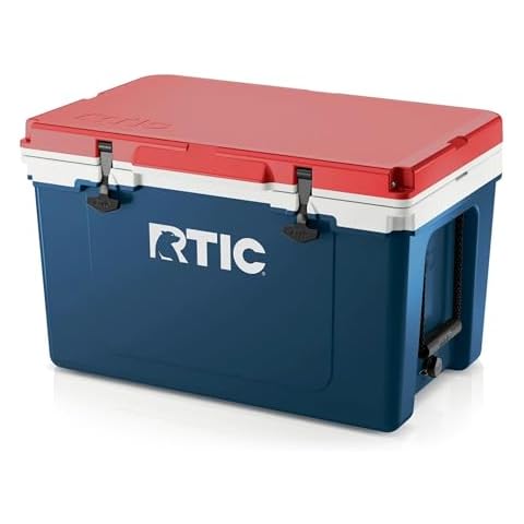 RTIC Ultra-Light 52 Quart Hard Cooler Insulated Portable Ice Chest Box for Beach, Drink, Beverage, Camping, Picnic, Fishing, Boat, Barbecue, 30% Lighter Than Rotomolded Coolers, Patriot Cover