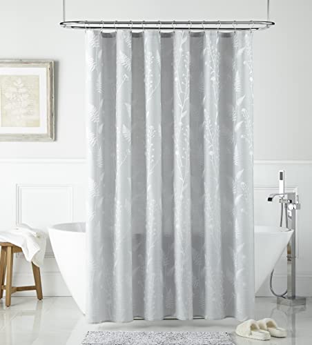 Stratford Park Leaves Buttonhole Top Shower Curtain, Header Size, Grey, Includes: 1 Shower Curtain, 72x72''