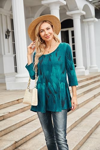 Image of Nandashe Womens 3 /4 Sleeves Floral Tunic Shirts Summer Casual Dressy Blouse Tops