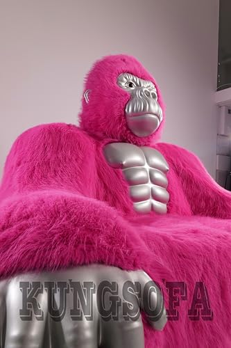Piamif Gorilla Inflatable Luxury Sofa 6.56ft Height King Kong Inflatable Furry Plush Orangutan Furniture for Lounging, Gaming, or Movie Nights (Rose)