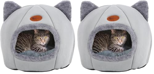 NSK 猫ベッド ペットベッド キャットハウス ドーム型 暖かい ふわふわ 寒さ対策 室内用 洗える クッション付 (グレー, L) (× 2)の商品画像（Amazon）