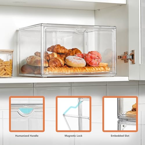 SANKEU 2 Pcs Bread Boxes for Kitchen Countertop, Large Bread Storage Container Stackable Bread Keeper for Bread, Bagel, Muffins