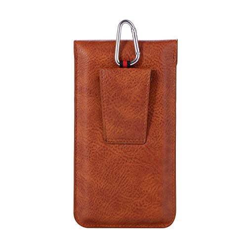 Soft Leather 2 Pouches Phone Bag, Epicgadget Vertical Belt Waist Pouch Bag Belt Loops Belt Clip On For Apple Iphone/Samsung Galaxy/Smart Phone (Dark Brown) #TOP2
