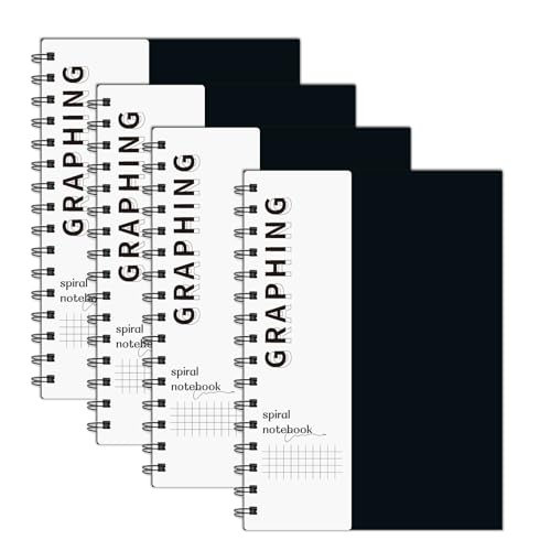 Rinrda A5 Graph Paper Spiral Notebook 8.5" x 5.7"-4 Pack Grid Notebook Hardcover Notebook 120 Pages 100 GSM Thick Graphing Paper Notebook Hardcover Journal for School, Office, Artist Writing/Drawing