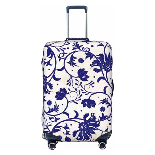 Blue And White Porcelain Pattern Luggage Cover TSA Approved Stylish Dust and Scratch Resistant Luggage Case Protector Washable Elasticated Luggage Covers for Kids and Adults