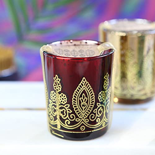 Indian Jewel Henna Votives - 12Pcs - Vintage Glass Tealight Candle Holders By Kate Aspen, Home Décor Table Decoration Favors Gifts For Wedding, Bachelorette, Bridal Shower Party #TOP4