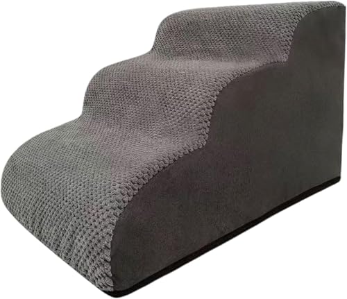 Qfmr 犬 階段 犬用踏み台 ペット用品 ペット用ステップ 取り外し可能 洗えるカバー 防止 滑り止め 高密度フオーム 心地よい 快適なはしご ペット用階段 ソファ ハイベッド カウチ 小型犬 猫用, グレー 3層 (56*40*35,ダークグレー)