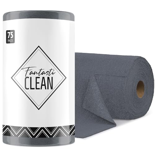 Fantasticlean Paño de Limpieza de Microfibra, 75 Unidades por Rollo Paños de Microfibra Rasgable, Trapos Reutilizables y Sin Pelusas, para el Coche, la Cocina y el Hogar 30x30cm-Gris Oscuro