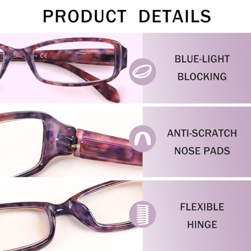 Image of Henotin 6 Pack Reading Glasses for Women, Blue Light Blocking Pattern Print Readers, Spring Hinge Computer Eyeglasses (Multi-Color, 1.75, multiplier x)