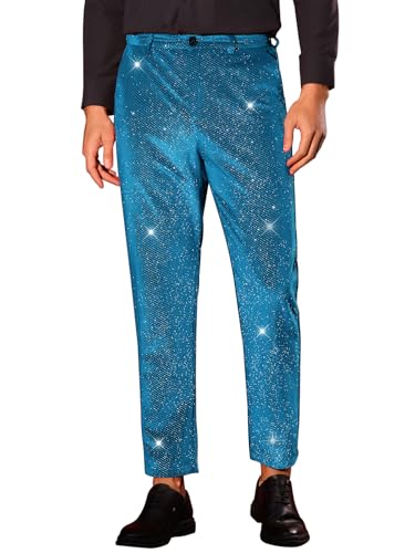 Glitter Velvet Pants for Men's Metallic Zipper Button Party Straight Leg Shiny Velour Trousers