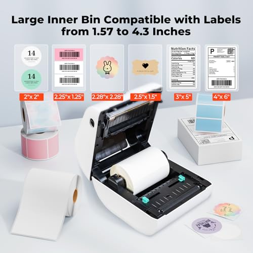 MUNBYN Bluetooth Etikettendrucker DHL 4x6 Thermodrucker Labeldrucker Label Printer für Shopify Zalando Amazon Etsy DHL FedEx UPS, Weiß