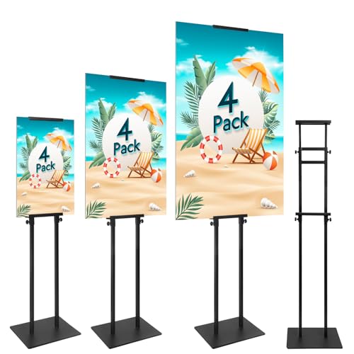JR-MOV Poster Stand Heavy Duty - 4 Pack Double Sided Poster Board Stand with Base Adjustable Poster Stands for Display Banner Foam Free Standing Pedestal Sign Holder Floor Stand Outdoor Black