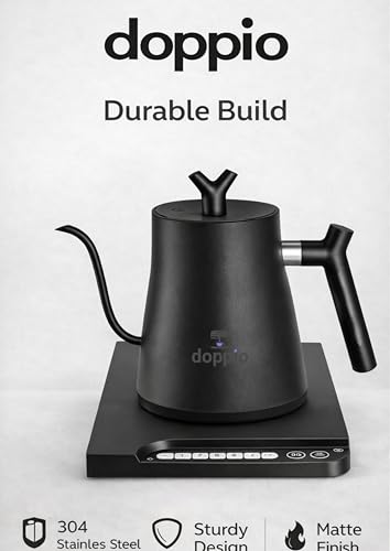 Image of DOPPIO Precision Gooseneck Electric Kettle with Temperature Control Base - 1L Rapid Boil Pour Over Coffee & Tea Maker, 304 Stainless Steel, Matte Black