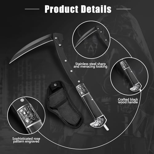 Cuchillo Hoz Plegable Negro con Mango de Madera y Funda miniatura 4