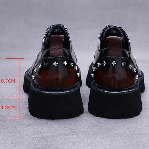 Mens Rivets Leather Shoes, Round-Toe Lace Up Derby Shoe, Fashion Heighten Work Shoe for Formal Wedding3