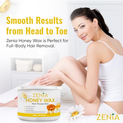 Zenia Honey Wax 14oz - Gentle Hair Removal Soft Wax for All Skin Types - Perfect for Full-Body Use Including Legs, Arms, Bikini, and Face