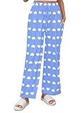 Picture of Crexomi Women's Soft Pajama Pants with Pockets Comfy Sleep Fashion Lounge Bottoms for Valentine with Drawstring Blue White Heart, XXL