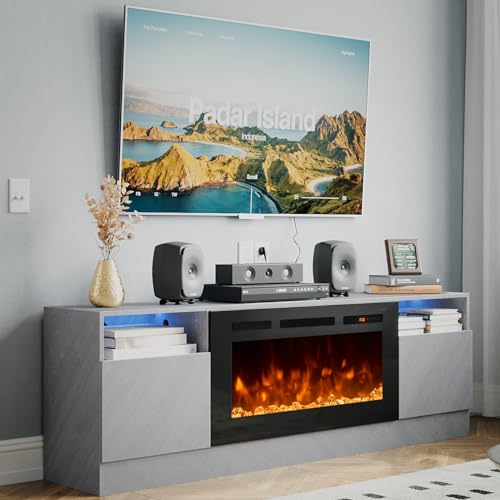 oneinmil Fireplace TV Stand with 36" Electric Fireplace, LED Light