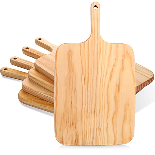 Hoolerry 4 Pcs Wood Cutting Board with Handle 14 x 18 Inch Pizza Serving Board Natural Wooden Pizza Peel Large Pizza Paddle Spatula Charcuterie Board for Kitchen Baking Oven Accessory (Pine Wood)