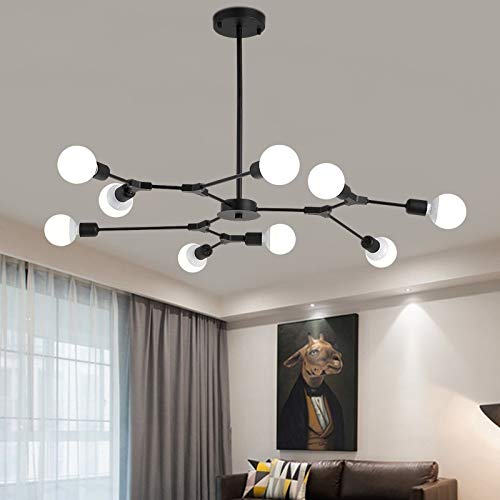 Sputnik Modern Chandelier Molecular Mid Century Lighting Fixture Tree Shape Flush Mount Ceiling Light Nordic Postmodern Lamp Starburst Adjustable Kitchen Island Dining Room Foyer Chandeliers (Black) #TOP1