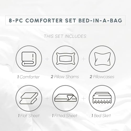 Parure de lit 8 pièces à rayures Dobby avec couette et draps pour lit complet - 4
