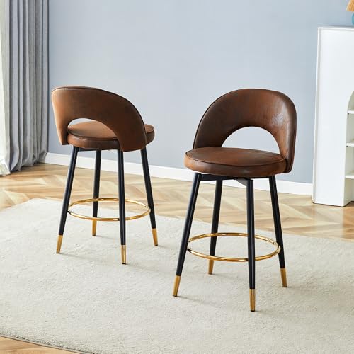 Butacos de Barra Modernos Giratorios 360°, Juego de 2 Butacos con Tapizado en Poliuretano y Patas de Metal Negro, Altura para Barra, Ideal para Cocina, Comedor e Isla miniatura 3