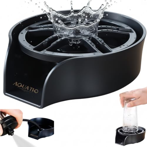 AquatiQ 2 in1 Glass Rinser for Kitchen Sink - Stainless Steel Cup Cleaner - Counter Top Bottle Washer - Kitchen Sink Accessories - Attachements - Sink Sprayer, Black