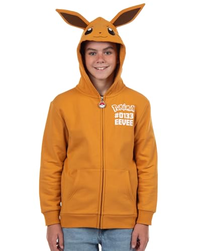 Pokemon Hoodie Kids Gen 01 Eevee Zip-Up 3-D Character Costume Hoodie (Eevee Medium)