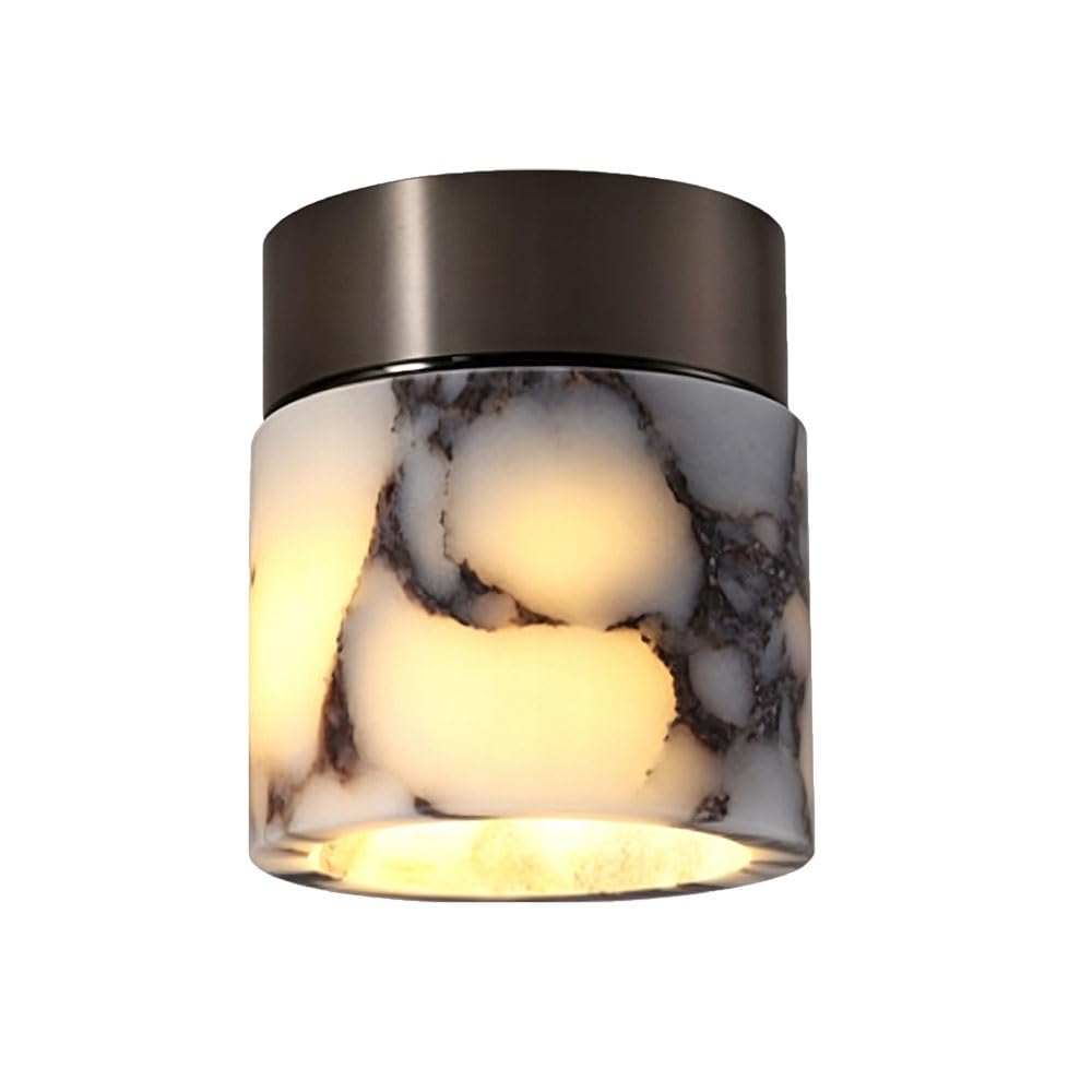 FEITENGDA Modern Minimalist Stone Flush Mount Ceiling Light Marble Texture Cylindrical Shade Ceiling Lamp Nordic Translucent Stone Pattern Ceiling Light for Hallway Entryway