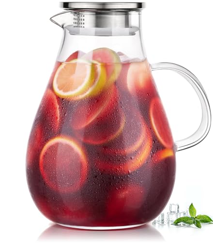 Potdoctor Glass Pitcher, 86Oz Glass Water Pitcher With Lid And Handle, Large Borosilicate Hot/Cold Water Jug For Iced Tea, Sangria And Juice Beverage