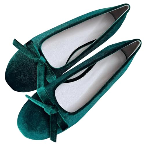 Image of TN TANGNEST Women's Velvet Flats Round Toe Ballet Shoes | Elegant Bowknot Flats Comfortable Casual Slip On Flats for Work