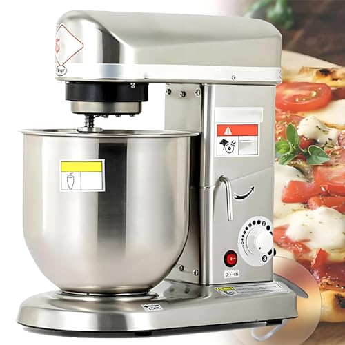 ByBoDi Batidora de Alimentos Comercial, batidora eléctrica 3 en 1, batidora de pie para Hornear de 5 l, 7 l y 10 l, batidora eléctrica multifunción con Recipiente de Acero Inoxidable Silver-7L