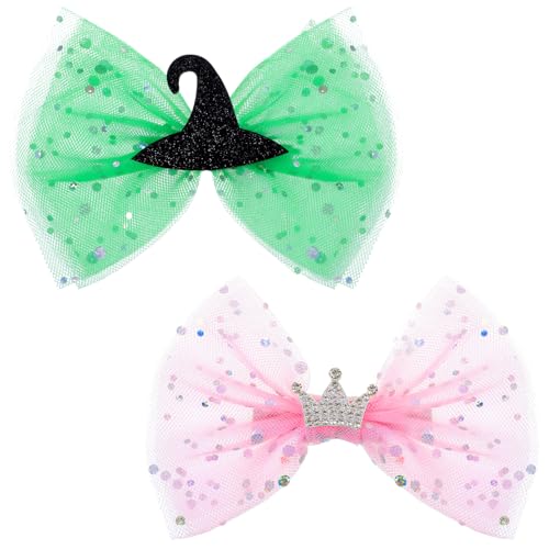 Mabor 2Pcs Pink Green Hair Bow Clips for Women Princess Witch Hat Barrettes