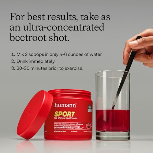 Image of Humann SuperBeets Sport Endurance Pre Workout Powder, Nitric Oxide Supplement, Stimulant & Caffeine Free, Made with Beet Root, Wild Cherry, 10 Count Packets