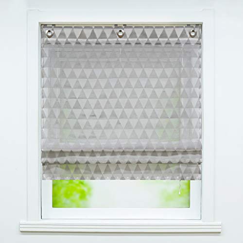 Joyswahl Voile Ösenrollo transparente Raffrollos mit Rautenmuster »Xenia« Schals mit Hakenaufhängung, Raffrollo ohne Bohren Fenster Vorhänge BxH 100x140cm Grau 1er Pack