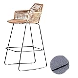 Taburete de Bar de Hierro Forjado Respaldo Minimalista para el hogar Silla de Comedor de Mimbre de ratán nórdico Taburete Alto Taburete de Bar para Restaurante Taburete de Bar, Carga máxima 330LB