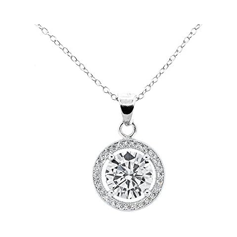 Cate & Chloe Blake 18k White Gold Plated Pendant Necklace | Halo Silver Necklaces with Round Cut Cubic Zirconia, Womens Silver Jewelry, Hypoallergenic, GIft for Her Cover